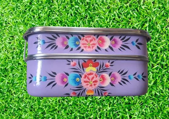 Hand painted Bento lunch box, Steel lunch box, hand painted lunch box ,Indian tiffin box, Stainless steel bento box ,Enamelware tiffin box